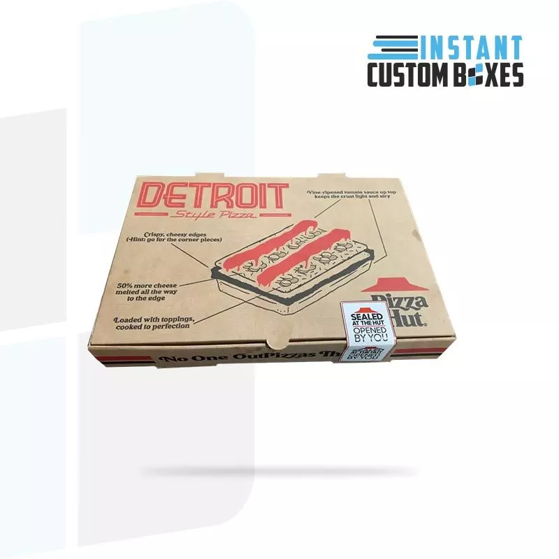 White custom Detroit pizza box featuring vent holes for heat control